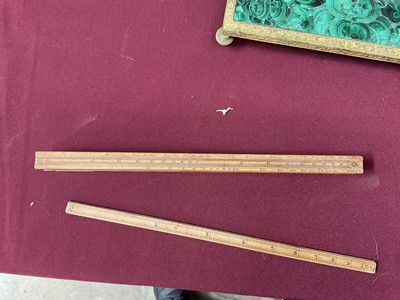 Lot 828 - Rare 18th century boxwood rule with three slides, each with measurements, the removeable rules with Ale, Wine, Malt etc, measurements for use by Customs & Excise in the brewery trade. Stamped 'E. R...