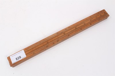 Lot 828 - Rare 18th century boxwood rule with three slides, each with measurements, the removeable rules with Ale, Wine, Malt etc, measurements for use by Customs & Excise in the brewery trade. Stamped 'E. R...