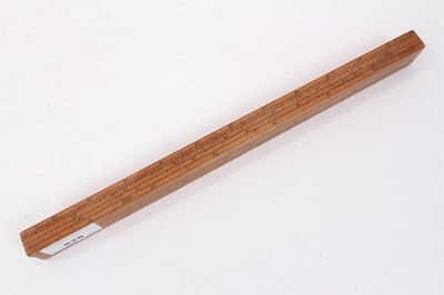 Lot 828 - Rare 18th century boxwood rule with three slides, each with measurements, the removeable rules with Ale, Wine, Malt etc, measurements for use by Customs & Excise in the brewery trade. Stamped 'E. R...