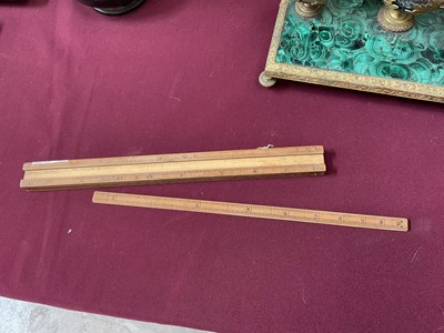 Lot 828 - Rare 18th century boxwood rule with three slides, each with measurements, the removeable rules with Ale, Wine, Malt etc, measurements for use by Customs & Excise in the brewery trade. Stamped 'E. R...