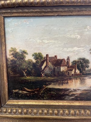 Lot 1151 - Robert Burrows (1810-1883) oil on panel - rural landscape, possibly Pond Hall, 10cm x 16cm, in gilt frame
