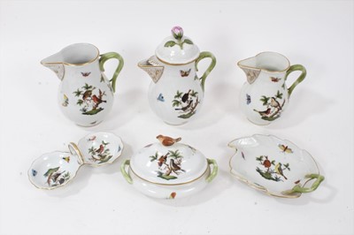 Lot 27 - Group of Herend porcelain, including three jugs, a small tureen and cover, a leaf-shaped dish and a double salt