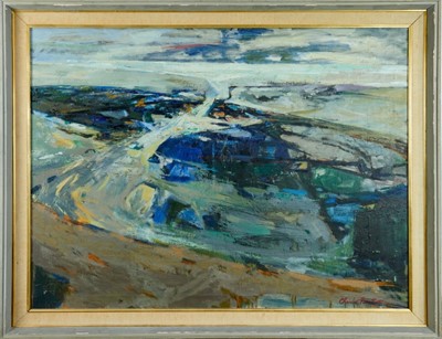 Lot 1140 - *Charles Bartlett (1921-2014) large oil on canvas - Estuary III, label verso from the collection of Anthony Dawnson, signed, painted circa 1968.