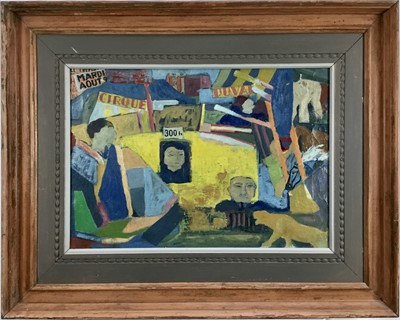 Lot 383 - W. Farley (fl.c. 1930) oil on canvas - Circus landscape, inscribed verso 'W. Farley 1959', 55.5cm x 38cm, framed