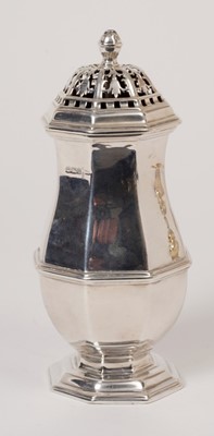 Lot 240 - Unusual early George V silver caster of octagonal baluster form with pierced domed cover