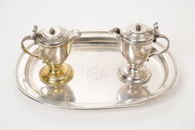 Lot 267 - Early 18th century Liège silver dish and two silver cruets, probably by Matthias Bruis