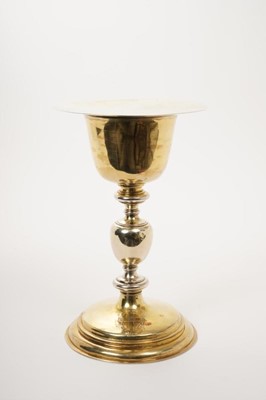 Lot 273 - 17th century Liège silver gilt  chalice and paten, engraved to the memory of Charles Briffon 1656