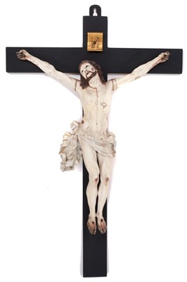 Lot 837 - Antique possibly Spanish carved ivory crucifix