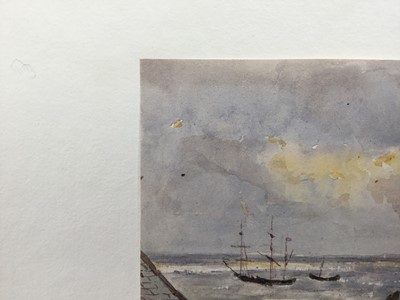 Lot 1205 - Thomas Churchyard (1798-1865) watercolour - shipping off the coast, inscribed 'Laura' verso, 9.5cm x 12.5cm, unframed 
Provenance: part of an album purchased by the late Edward Packard from Arnott...