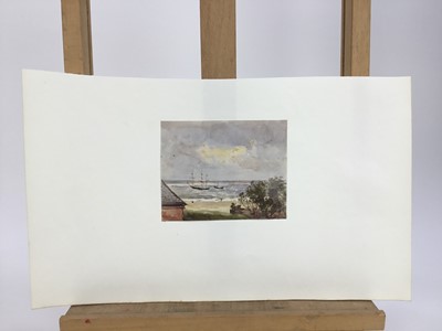 Lot 1205 - Thomas Churchyard (1798-1865) watercolour - shipping off the coast, inscribed 'Laura' verso, 9.5cm x 12.5cm, unframed 
Provenance: part of an album purchased by the late Edward Packard from Arnott...