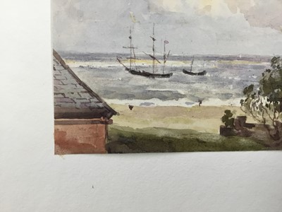 Lot 1205 - Thomas Churchyard (1798-1865) watercolour - shipping off the coast, inscribed 'Laura' verso, 9.5cm x 12.5cm, unframed 
Provenance: part of an album purchased by the late Edward Packard from Arnott...