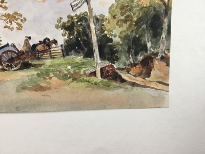 Lot 1206 - Thomas Churchyard (1798-1865) watercolour - cart in a rural lane, 12.5cm x 16cm, unframed