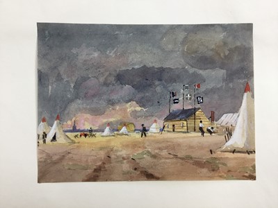 Lot 1208 - Thomas Churchyard (1798-1865) watercolour - Landguard Fort, thunderstorm approaching, inscribed to paper backing mount, 14.5cm x 20cm, unframed