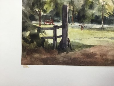 Lot 1212 - Thomas Churchyard (1798-1865) watercolour - Melton landscape, inscribed to paper backing mount, 15cm x 20cm, unframed