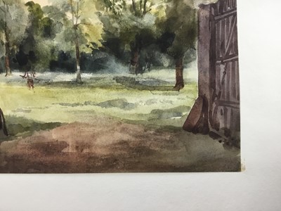Lot 1212 - Thomas Churchyard (1798-1865) watercolour - Melton landscape, inscribed to paper backing mount, 15cm x 20cm, unframed