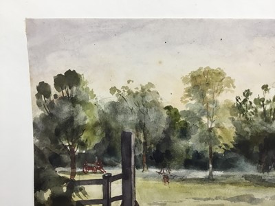 Lot 1212 - Thomas Churchyard (1798-1865) watercolour - Melton landscape, inscribed to paper backing mount, 15cm x 20cm, unframed