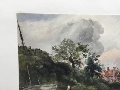 Lot 1213 - Thomas Churchyard (1798-1865) watercolour - fishing boat on the shore, a country house beyond, 15cm x 20cm, unframed