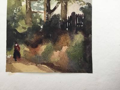 Lot 1214 - Thomas Churchyard (1798-1865) watercolour - figure in a rural lane, 12.5cm x 9.5cm, unframed