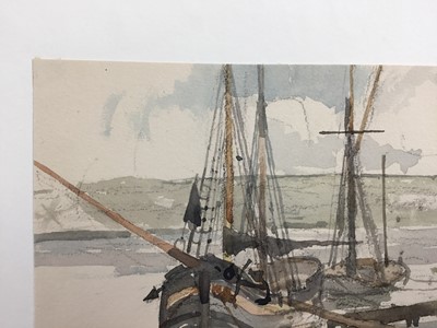 Lot 1216 - Thomas Churchyard (1798-1865) watercolour and charcoal - fishing boats at anchor, 15.5cm x 23cm, unframed