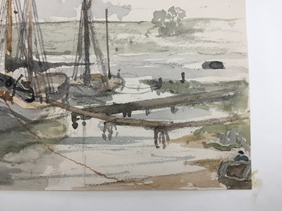 Lot 1216 - Thomas Churchyard (1798-1865) watercolour and charcoal - fishing boats at anchor, 15.5cm x 23cm, unframed