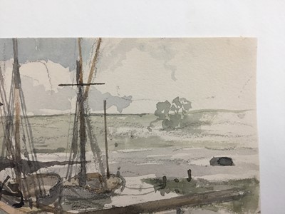 Lot 1216 - Thomas Churchyard (1798-1865) watercolour and charcoal - fishing boats at anchor, 15.5cm x 23cm, unframed
