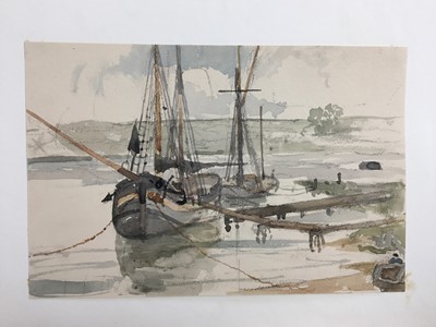 Lot 1216 - Thomas Churchyard (1798-1865) watercolour and charcoal - fishing boats at anchor, 15.5cm x 23cm, unframed