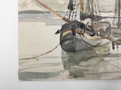Lot 1216 - Thomas Churchyard (1798-1865) watercolour and charcoal - fishing boats at anchor, 15.5cm x 23cm, unframed