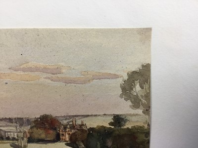 Lot 1217 - Thomas Churchyard (1798-1865) watercolour - view to Woodbridge Church, inscribed to paper backing mount, 9.5cm x 12.5cm, unframed