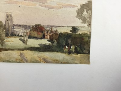 Lot 1217 - Thomas Churchyard (1798-1865) watercolour - view to Woodbridge Church, inscribed to paper backing mount, 9.5cm x 12.5cm, unframed