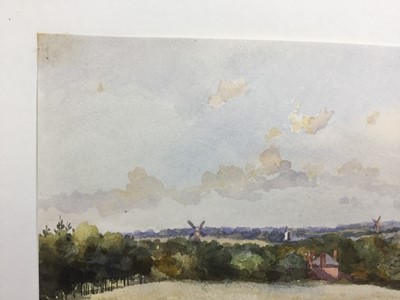 Lot 1218 - Thomas Churchyard (1798-1865) watercolour - extensive view with windmills beyond, inscribed 'Laura' verso, 15cm x 20cm, unframed
