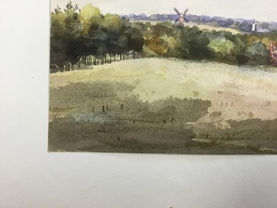 Lot 1218 - Thomas Churchyard (1798-1865) watercolour - extensive view with windmills beyond, inscribed 'Laura' verso, 15cm x 20cm, unframed