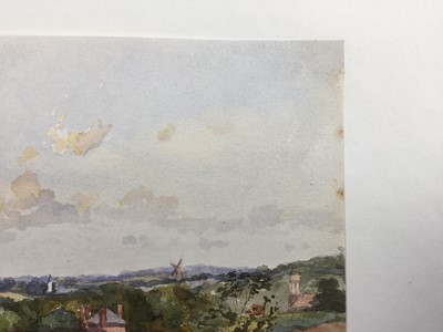 Lot 1218 - Thomas Churchyard (1798-1865) watercolour - extensive view with windmills beyond, inscribed 'Laura' verso, 15cm x 20cm, unframed