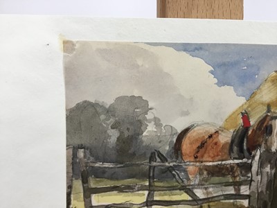 Lot 1222 - Thomas Churchyard (1798-1865) watercolour - cart horse at a gate, 8.5cm x 13.5cm, unframed