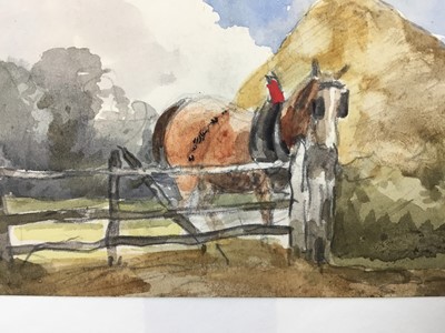 Lot 1222 - Thomas Churchyard (1798-1865) watercolour - cart horse at a gate, 8.5cm x 13.5cm, unframed