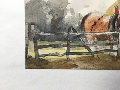 Lot 1222 - Thomas Churchyard (1798-1865) watercolour - cart horse at a gate, 8.5cm x 13.5cm, unframed