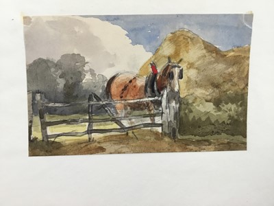 Lot 1222 - Thomas Churchyard (1798-1865) watercolour - cart horse at a gate, 8.5cm x 13.5cm, unframed