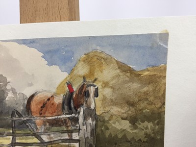 Lot 1222 - Thomas Churchyard (1798-1865) watercolour - cart horse at a gate, 8.5cm x 13.5cm, unframed