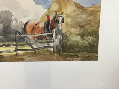 Lot 1222 - Thomas Churchyard (1798-1865) watercolour - cart horse at a gate, 8.5cm x 13.5cm, unframed