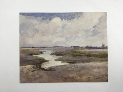 Lot 1223 - Thomas Churchyard (1798-1865) watercolour - East Anglian marshes, indistinctly inscribed to paper backing mount, 10cm x 12.5cm, unframed