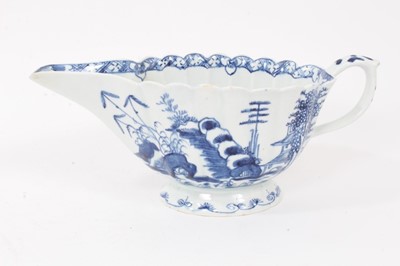 Lot 98 - A Bow large sauce boat, painted in blue with the Desirable Residence pattern, circa 1760