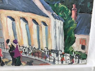 Lot 94 - *John Hanbury Pawle (1915-2010) oil on canvas - ‘Sunday Mass’ France, signed, titled verso, 50.5cm x 46cm, unframed