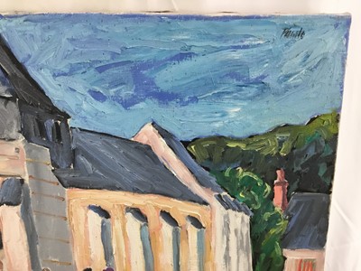 Lot 94 - *John Hanbury Pawle (1915-2010) oil on canvas - ‘Sunday Mass’ France, signed, titled verso, 50.5cm x 46cm, unframed
