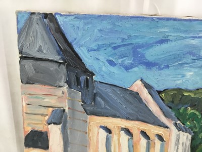 Lot 94 - *John Hanbury Pawle (1915-2010) oil on canvas - ‘Sunday Mass’ France, signed, titled verso, 50.5cm x 46cm, unframed