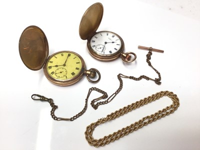 Lot 169 - 9ct gold rope twist necklace, two gold plated full hunter pocket watches and watch chain