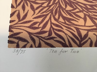 Lot 1187 - *Richard Bawden RWS NEAC RE (b.1936) print - 'Tea for Two', signed and numbered 38/75, 45cm x 45cm unframed