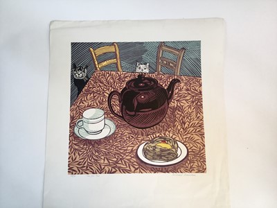 Lot 1187 - *Richard Bawden RWS NEAC RE (b.1936) print - 'Tea for Two', signed and numbered 38/75, 45cm x 45cm unframed