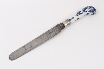 Lot 105 - A table knife, with Bow blue and white handle, circa 1755