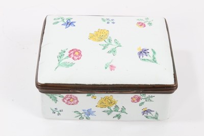 Lot 736 - 18th century German enamel rectangular snuff box, painted with flowers, circa 1760