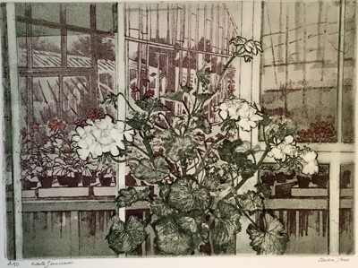 Lot 1193 - *Olwen Jones (b.1945) etching - 'White Geraniums', signed and numbered 2/50, 38cm x 27.5cm