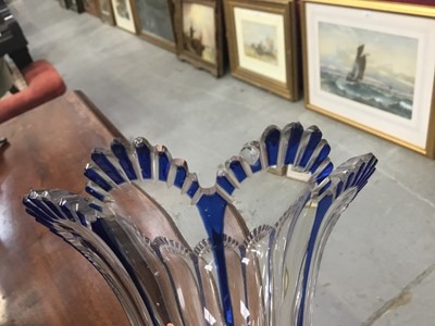 Lot 188 - A pair of mid 19th century Bohemian blue flash glass cornucopia, on parcel gilt bronze and marble bases